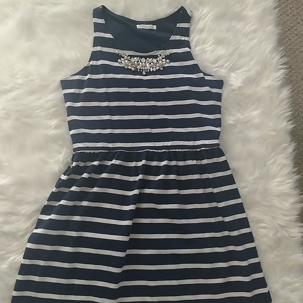 Girls blue & white striped dress